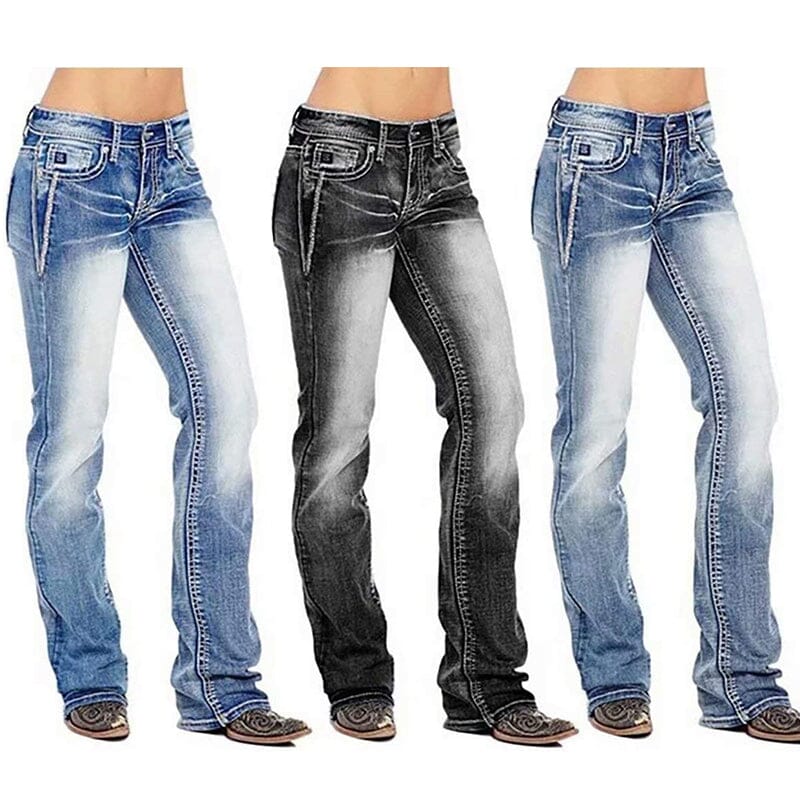 Gewaschene Bootcut-Jeans mit Stretch
