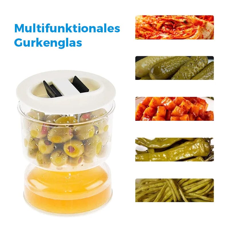 Essiggurken- und Olivenglasbehälter mit Sieb
