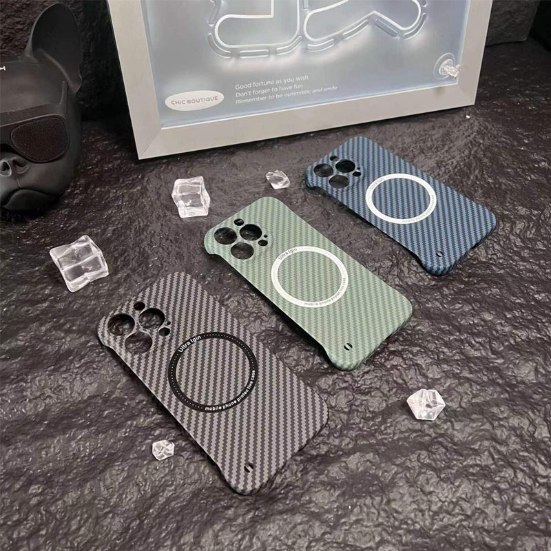 Rahmenlose Kohlefaser-Textur zum magnetischen Aufladen Handyhülle für iPhone
