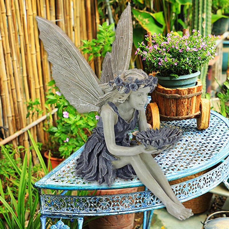 Sitzende Fee Statue Kunstharz Garten Ornament